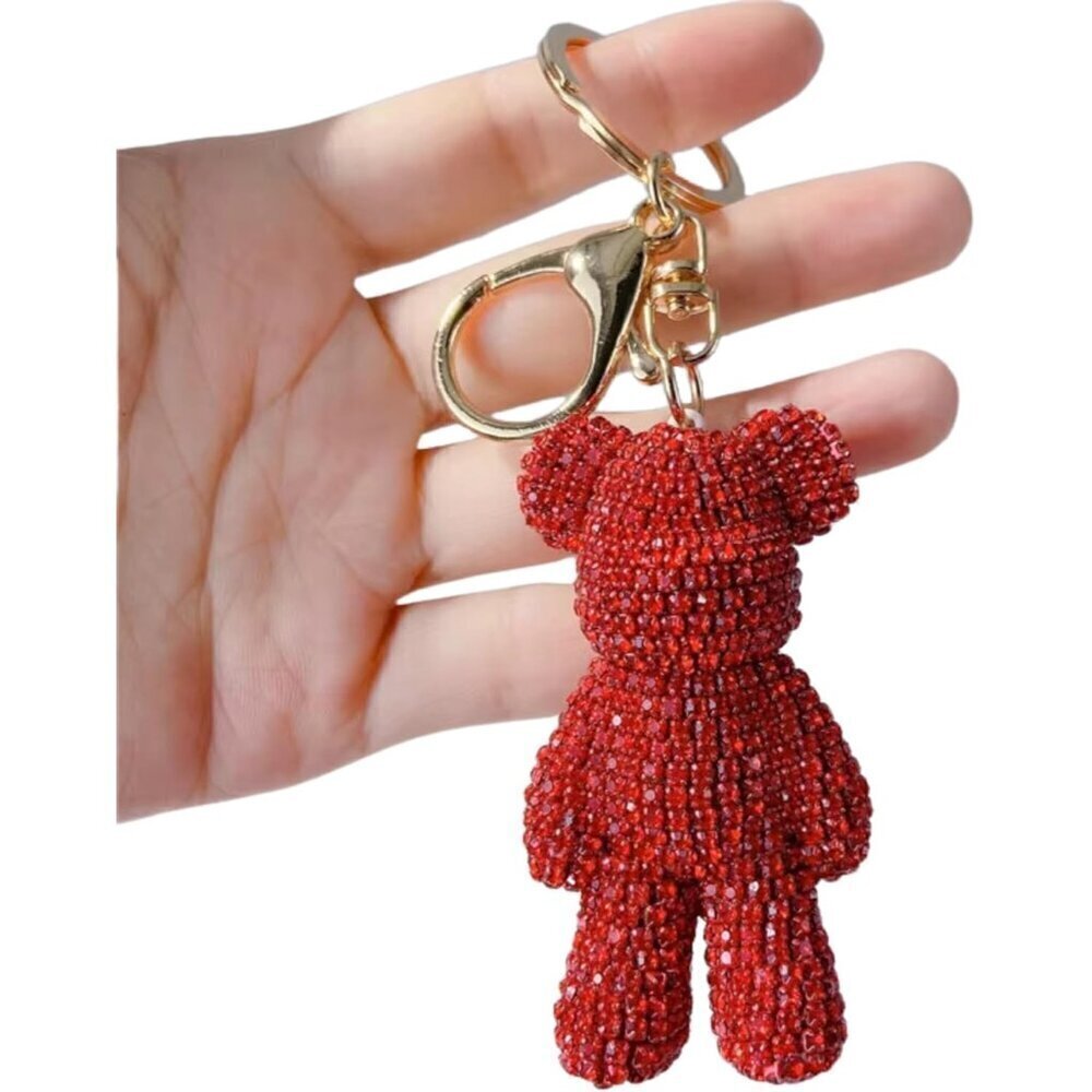 ✨ Generic Keychain Women Red Rhinestone Bear Pendant Fashion Crystals Keyring